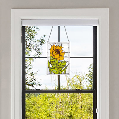 11.25”H Multicoloured Sunflower Stained Glass Window Panel