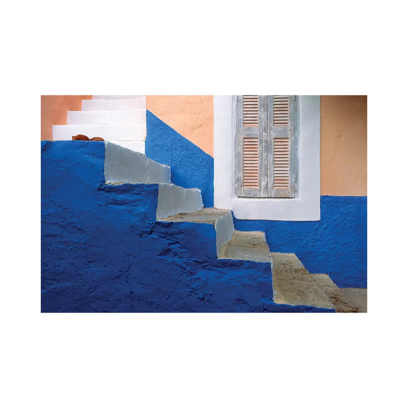 Greece, Symi. Blue And White Stairway. by Jaynes Gallery - Wrapped Canvas Print, 20.32cm H x 30.48cm W