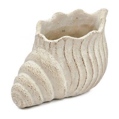 11.5X7x7" Sand And Cement Nautilus Shell Planter With Textured Beige Finish