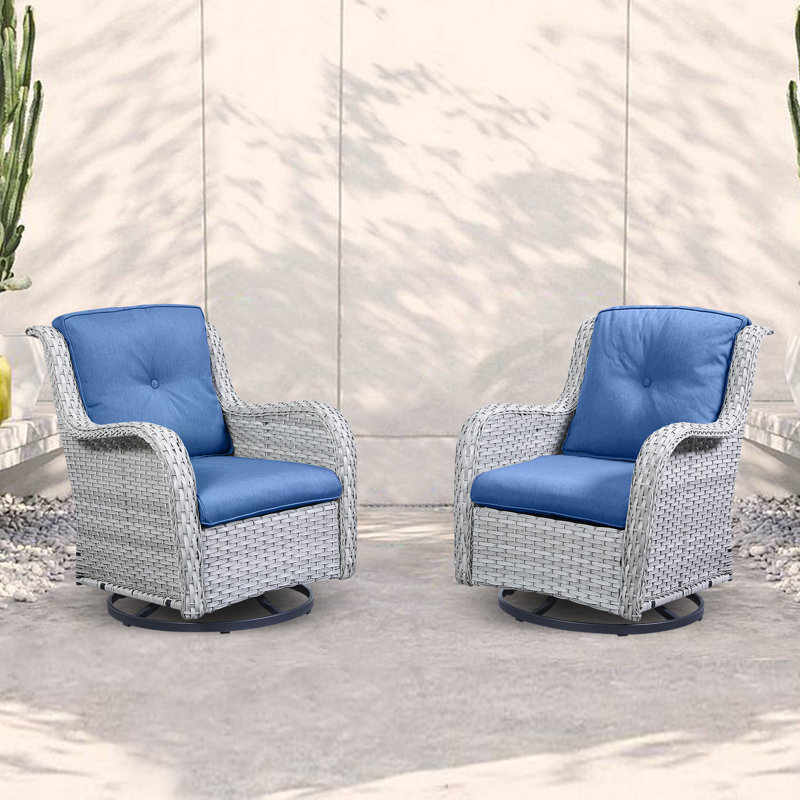 Chaise de patio avec coussins Tonry, Bleu marine, Gris clair