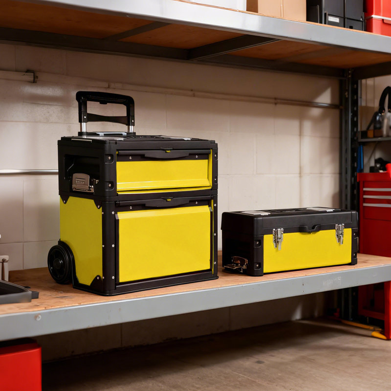 Boîte à outils 3-en-1 empilable avec roulettes, Jaune