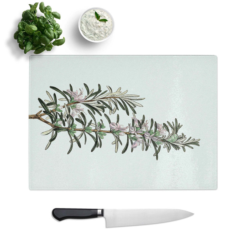 Tempered Glass Rosemary Illustration Chopping Board, 28.5 cm W x 20 cm L