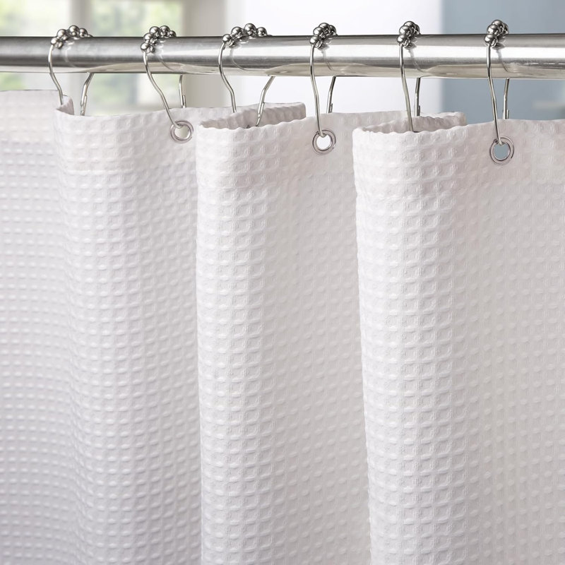 Shower Curtain With Metal Hooks- 182 X 182Cm, White