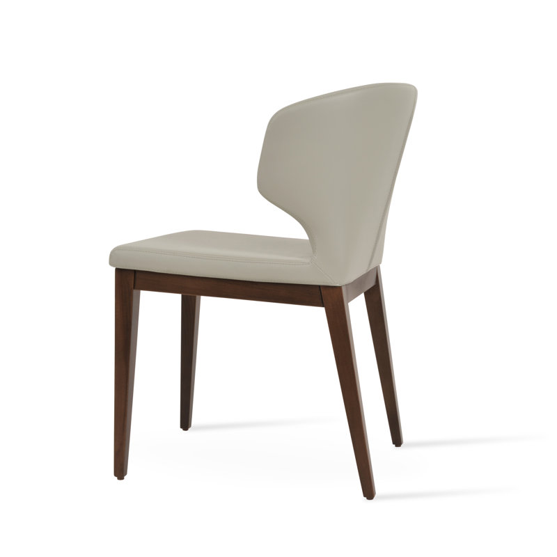 Amed Wood Side Chair, Faux Leather Light Gray, American Walnut