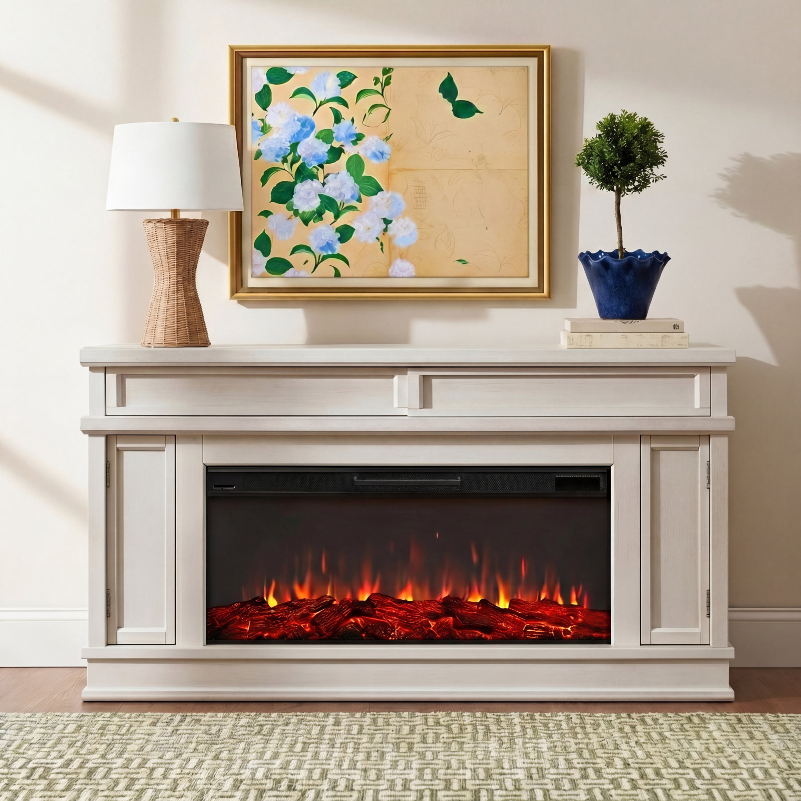 Torrey Landscape Electric Fireplace TV Stand, Bone, Standard