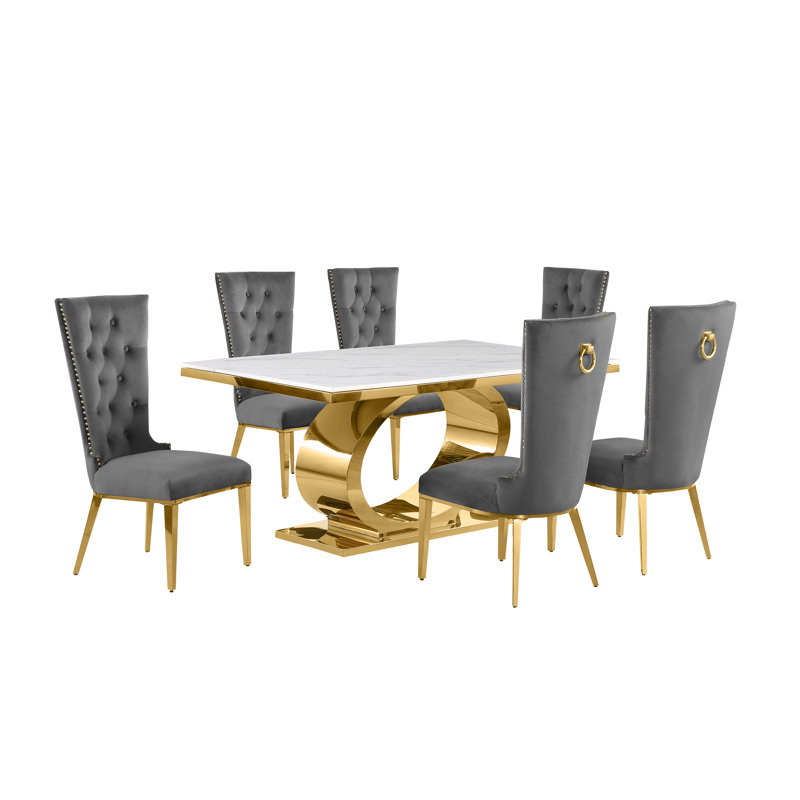 7 pièces Ensemble repas, 7, Gris/doré, Or