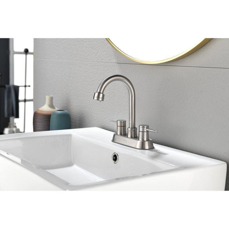 Centerset 2-handle Bathroom Faucet with Drain Assembly, Brushed Nickel