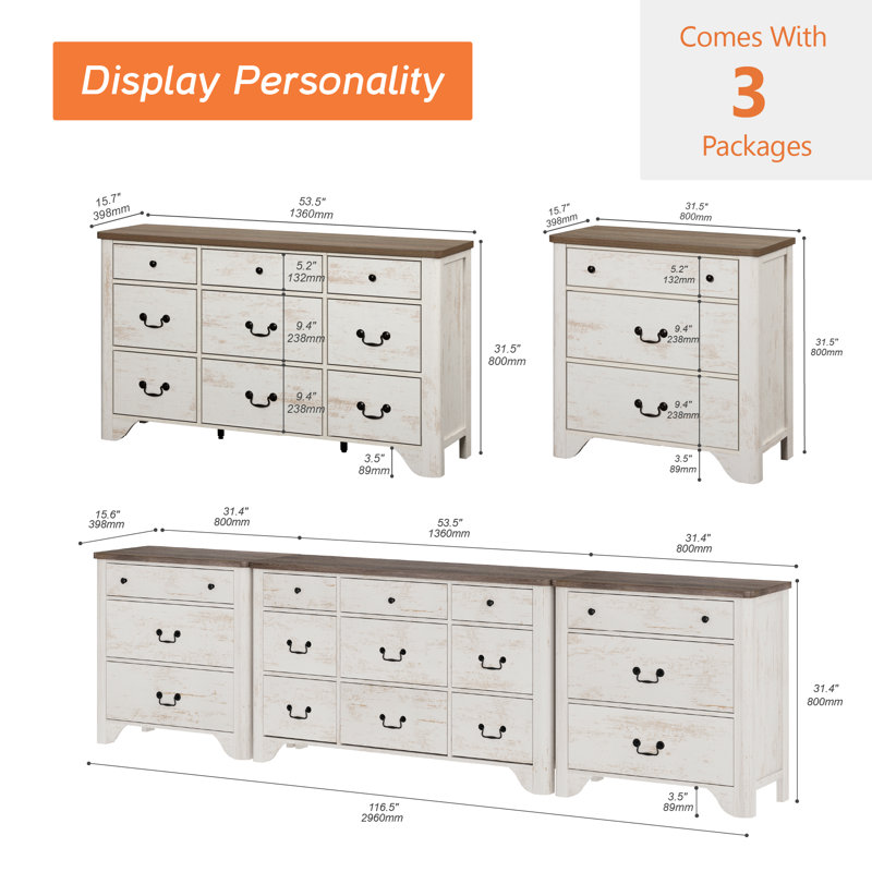 Ensemble de commode 3 pièces Haikey, Blanc