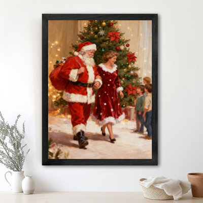 Black Framed Vintage Santa Claus and Santa Claus Wall Art Retro Style Framed Prints