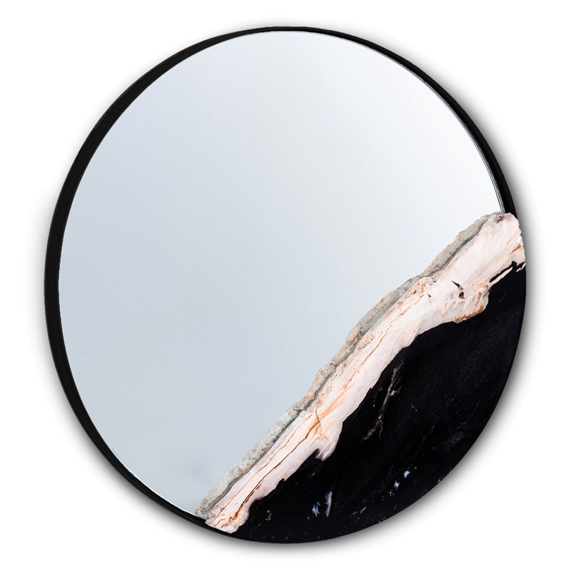Evija Round Wall Mounted Mirror, 15.75"H x 15.75" W, Black