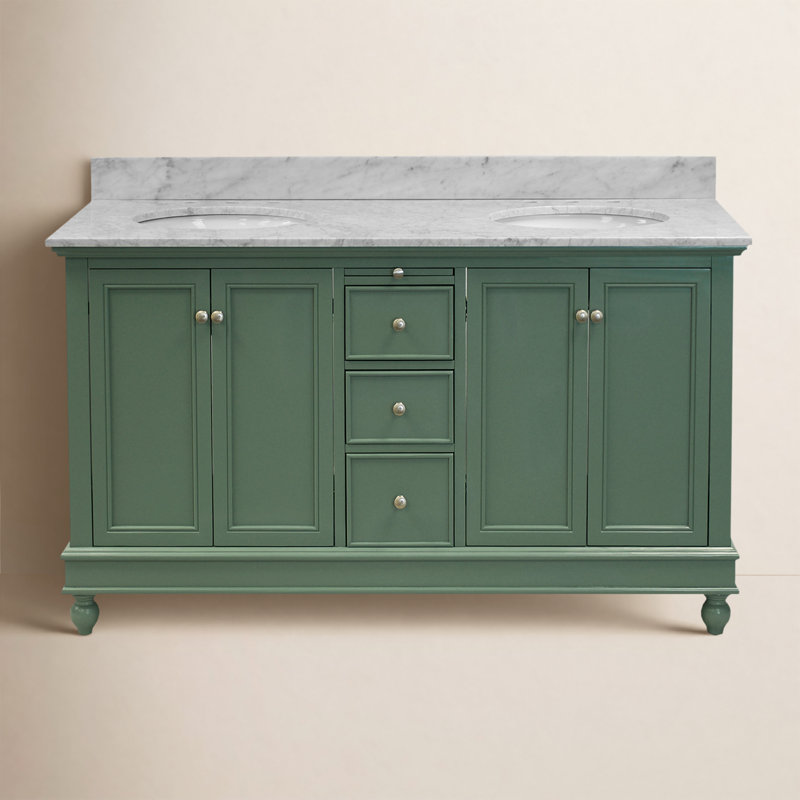 Ferdinand 60'' Double Bathroom Vanity with Top, Carrara Marble, Sage Green