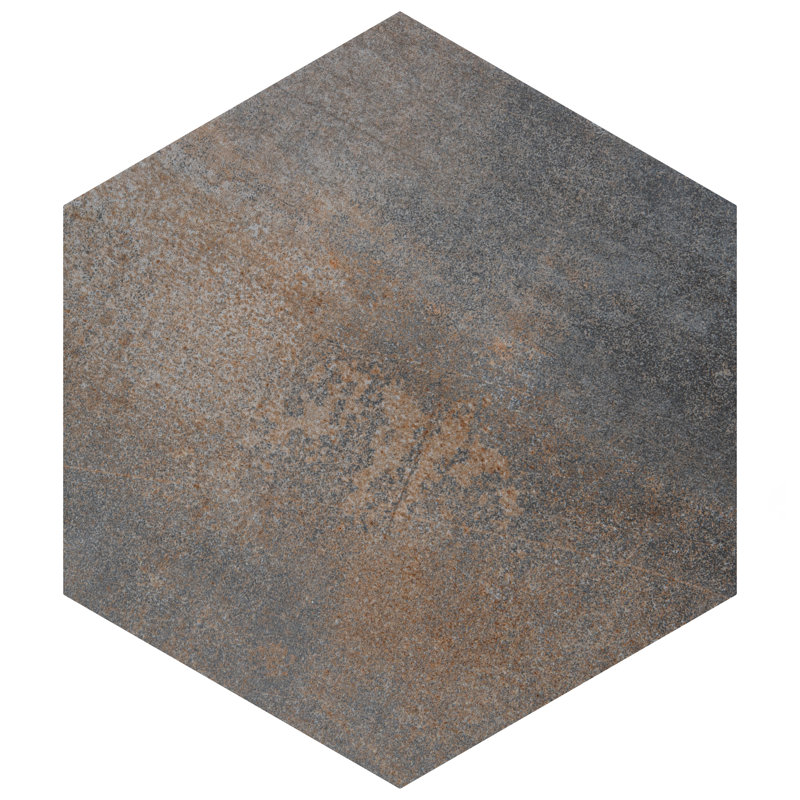 Industrial Hex 8-1/2 In. X 9-7/8 In. Porcelain Modern Look Wall & Floor Tile, Brown/Gray