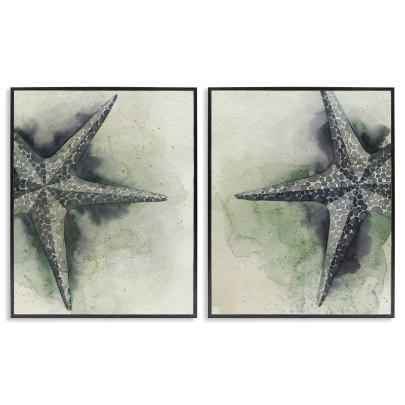 Étoile de mer détaillée, plage de sable, ensemble de 2 giclées encadrées par Grace Popp, Giclée encadrée noir minuit
