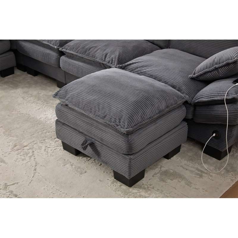 Canapé modulaire modulaire Cloud, L 102,36 po, Velours côtelé gris foncé