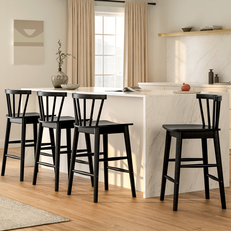 Tabouret de comptoir moderne en bois massif de 24 po, tabourets pour îlot de cuisine avec dossier, 4, Noir