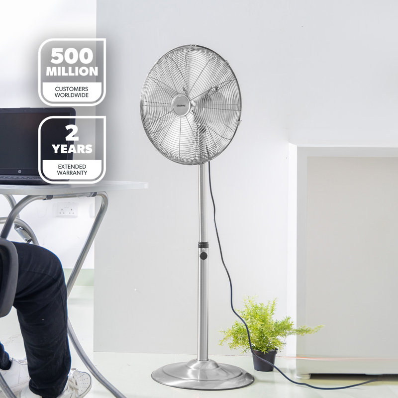 GEEPAS 16” Metal Pedestal Fan | Electric Standing Floor Fan With 3 Speed 4 PC Aluminium Blades | Adjustable Height Tilt Head & Oscillating Function | Powerful Airflow for Home Office Use, 50W