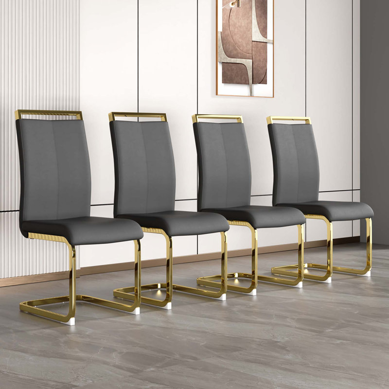 Chaise de salle à manger, chaise d'appoint rembourrée en similicuir à haut dossier, ensemble de 4