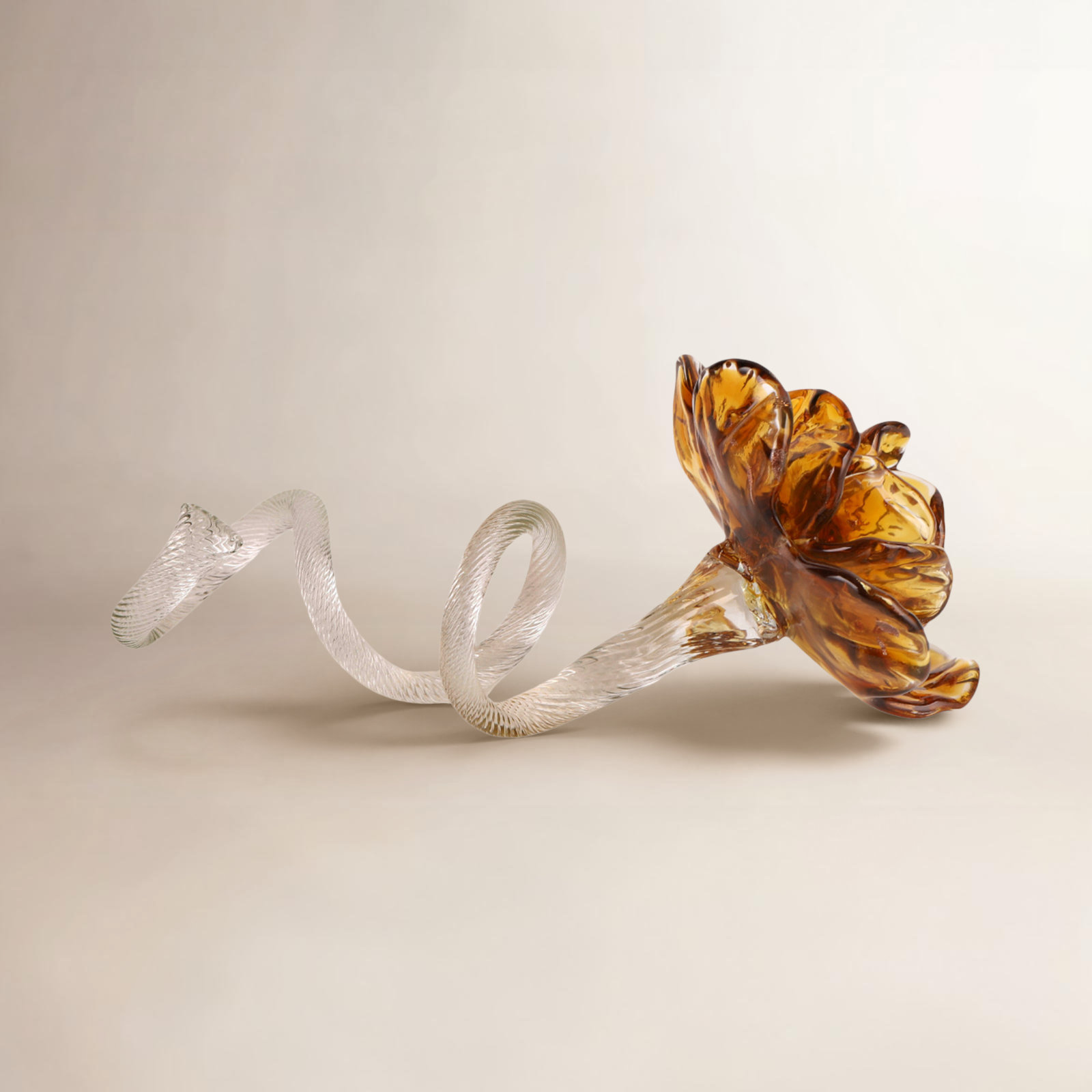 Amber Glass Flower Sculpture