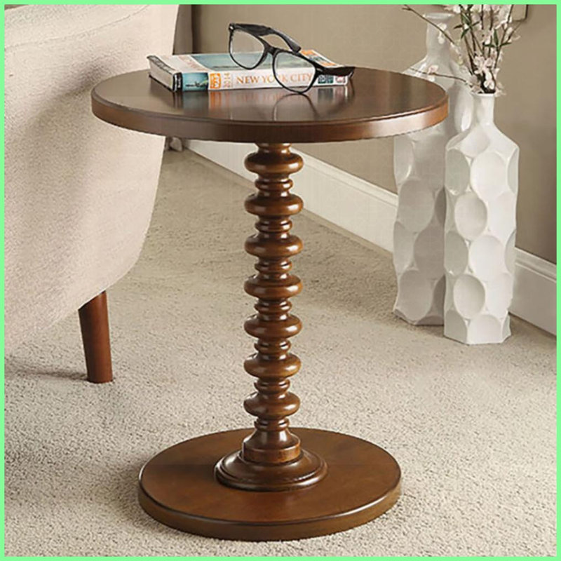 Walnut Round Coffee Table with Turned Wood Pedestal – Space-Saving for Small Areas &amp; Convenient Surface, Brown Wood
