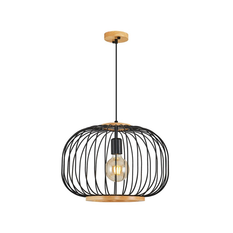 Industrial Wooden Chandelier, Black Finish, 15.7 in Diameter x 47.2 in Height | 1 x E27 Socket (40 W) | Modern Plain Design for Dining Room & Living Space, Stylish & Functional Lighting Solution