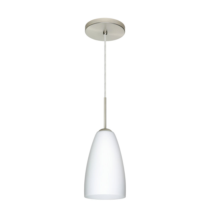 Luminaire suspendu en forme de cloche à 1 lumière Delorme, Opale matte, Nickel satiné, Incandescent