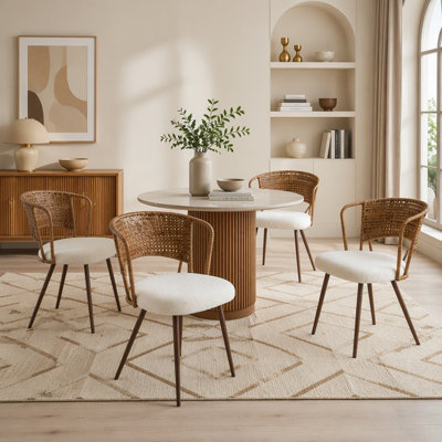 Wicker Dining Chairs - 4-Piece Set with Soft Padded Cane Back, Sponge Cushion, and Metal Legs for Farmhouse Style Kitchens