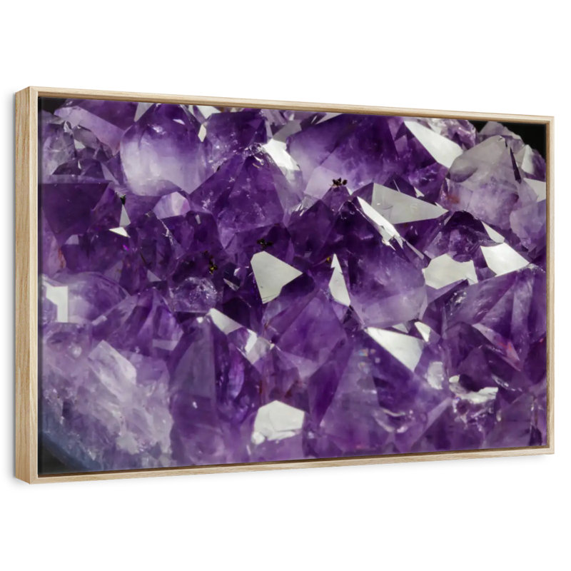 Cristal améthyste mauve, Cadre flottant en bois naturel, 43 po x 29 po