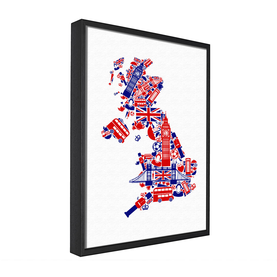 London Icons in the Shape of the UK - Einzelner Bilderrahmen Grafik auf Leinwand