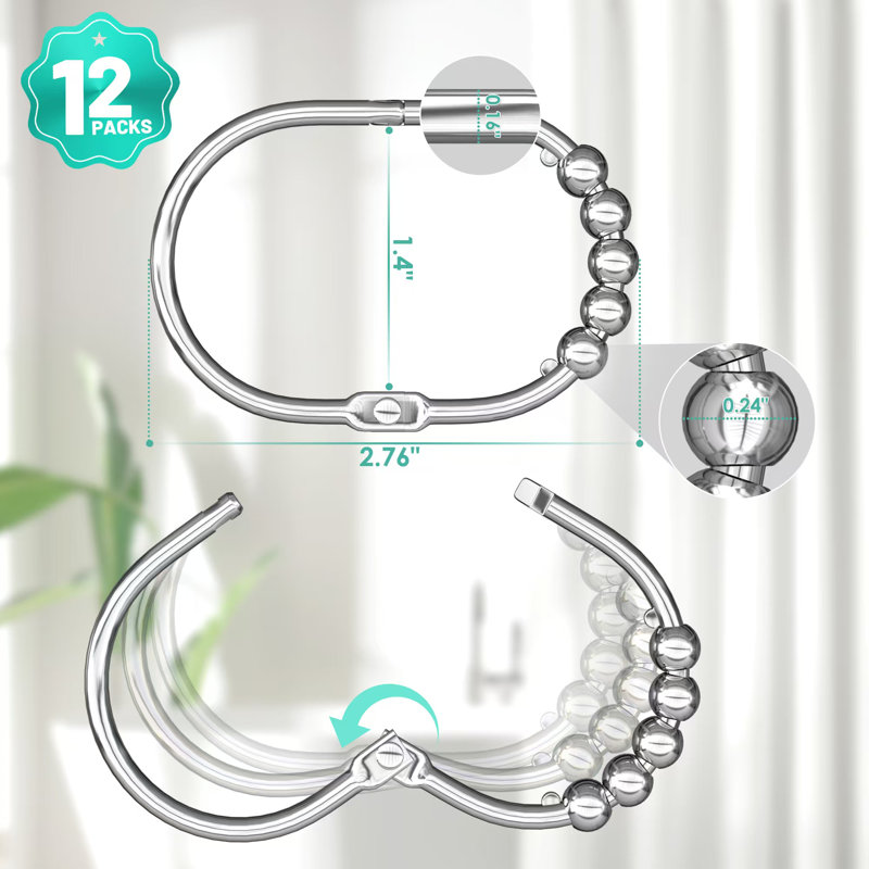 Rust Proof Metal Shower Curtain Hooks Rings