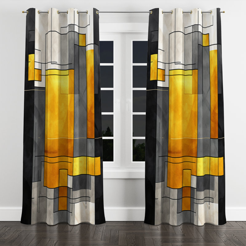 Avonlee - Abstract Geometric Room Darkening Grommet Curtain - 1 Panel, 52" W x 108" L, Golden Grommets