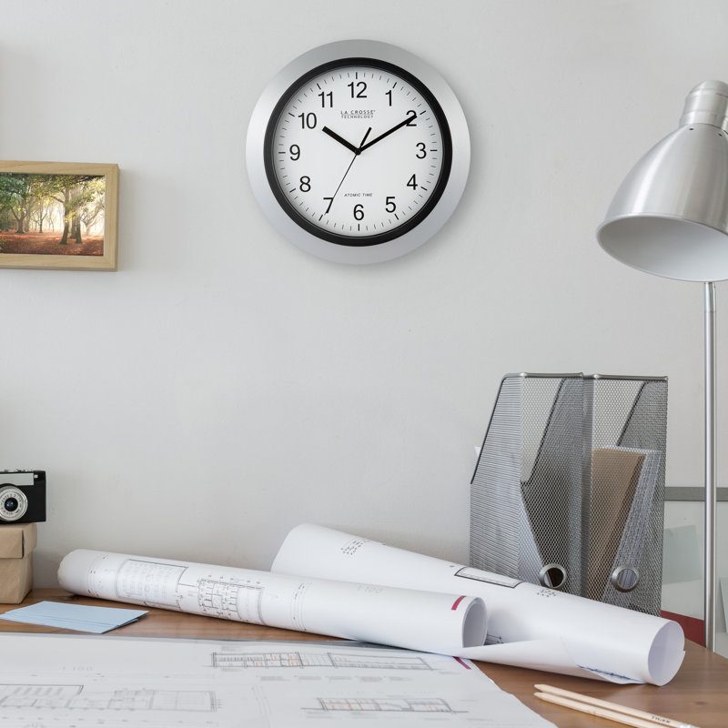 La Crosse 12" Silver Atomic Analog Wall Clock with Daylight Saving