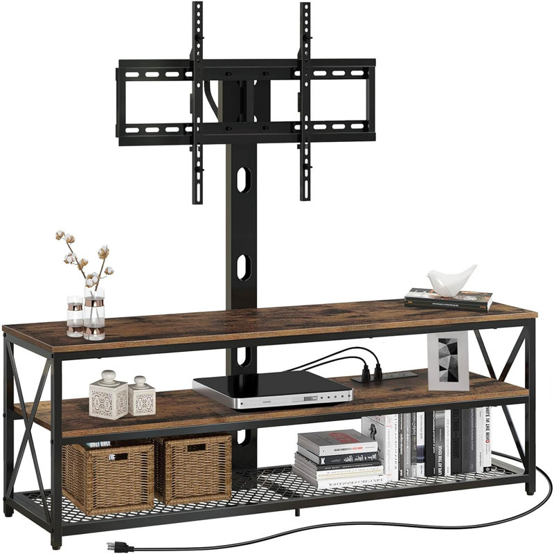 TV Stand with Mount and Power Outlet 51", Swivel TV Stand Mount for 32/45/55/60/65/70 inch TVs, Height Adjustable TV Entertainment Center with Cable Management, Rustic Brown