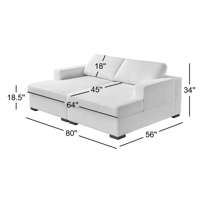 Birkley 80'' Corduroy Sofa, White