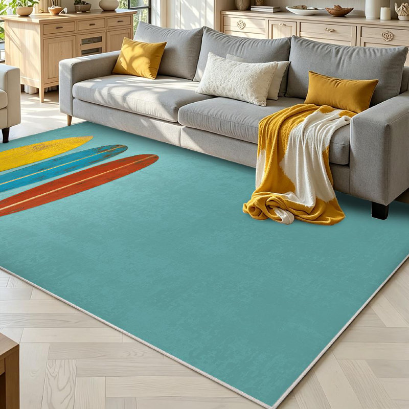 Tapis d'intérieur jaune lavable à la machine, Rectangle 71" x 98"