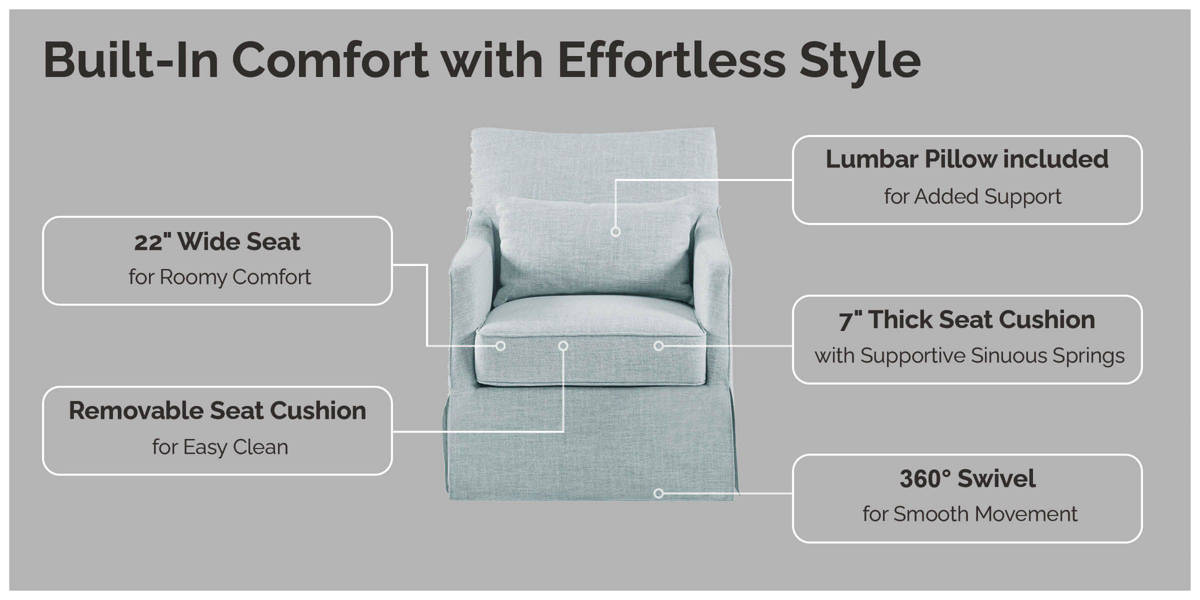 Bedford London Upholstered Skirted Swivel Armchair with Lumbar Pillow