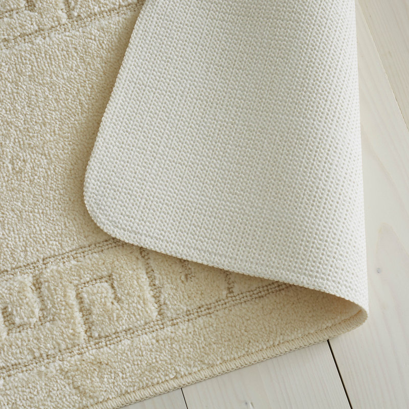 2 Piece Bathroom Rug Set Greek Key Pattern Bath Mat & Pedestal Mat Non Slip Rubber Back Soft Absorbent Mats, Cream