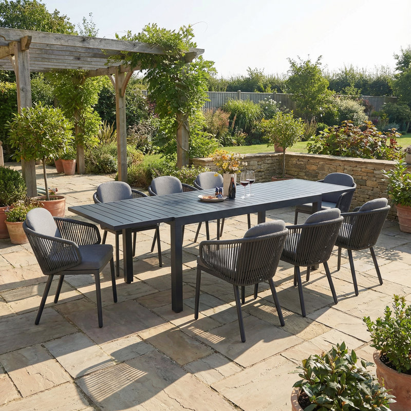 8 - Person Aluminum Outdoor Patio Dining Set With Extendable Rectangular Table , Cushions Included