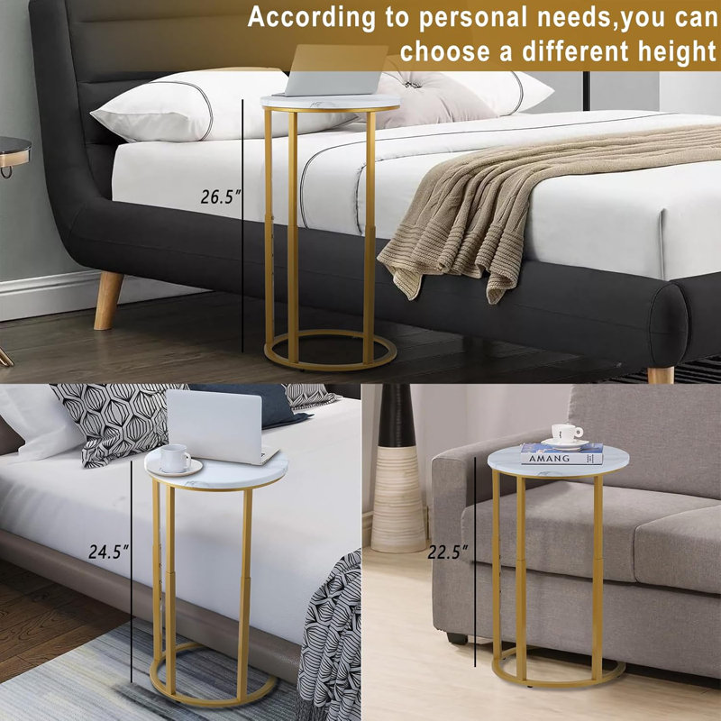 C-Shaped End Table With Adjustable Height, Sturdy And Space-Saving Side Table For Living Room, Bedroom, Or Small Spaces, Easy To Assemble And Maintain