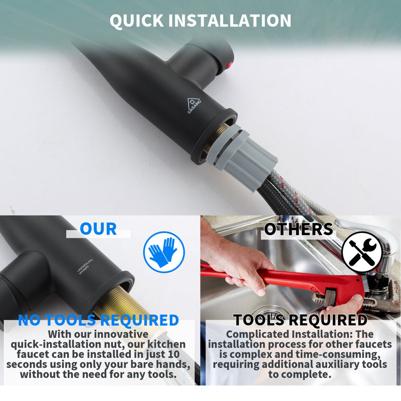 Willow CASAINC Magnetic Pull Out Sprayer Kitchen Faucet with LED Temperature Light and Deck Plate
