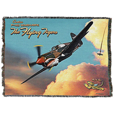 Couverture Flying Tiger de Pure Country Weavers par Larry Grossman - Jeté en tapisserie tissée en coton - Fabriqué aux États-Unis (60 x 80)