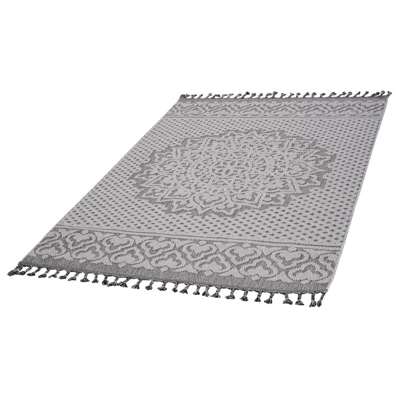 LOOM & LUXE Collection 5X7 Gray/White /Medallion Indoor/Outdoor Area Rug, Rectangle 5'3" x 7'6"