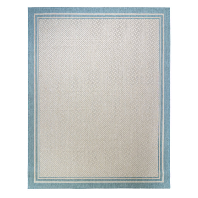 Paseo Penrith Blue/Beige Border Indoor/Outdoor Flatweave Area Rug