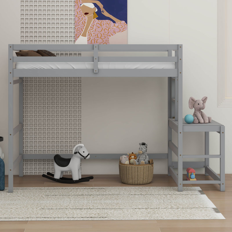 Lit mezzanine simple avec plate-forme échelle, Gris