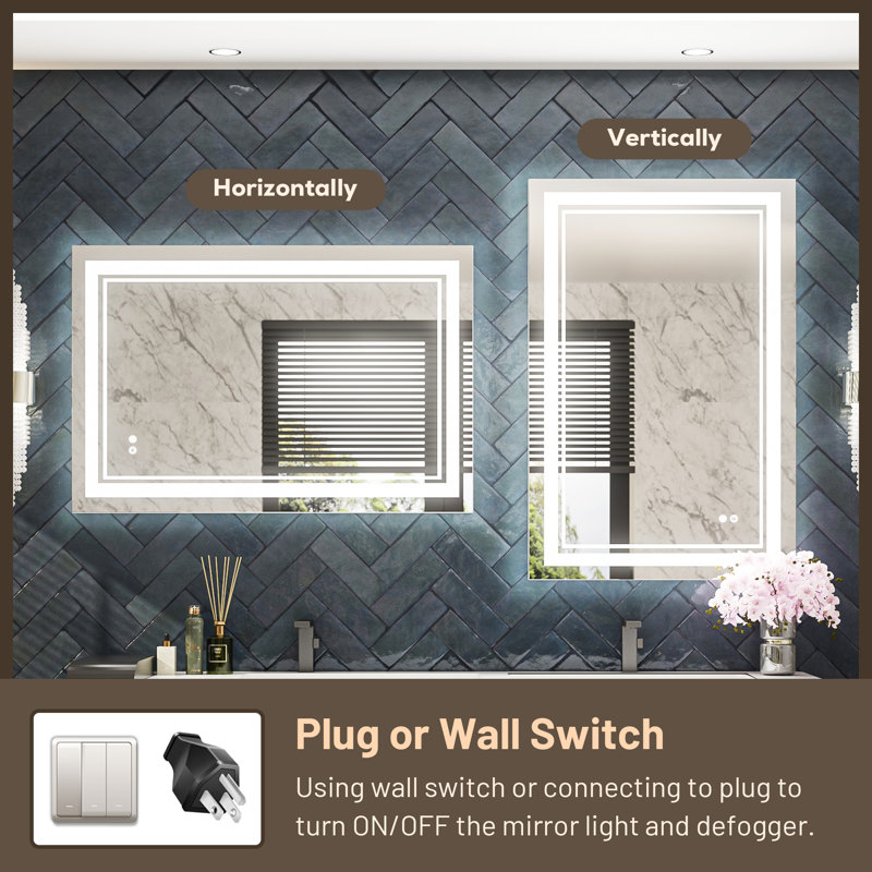 Kaelia LED Lighted Bathroom Vanity Mirror Memory Function Anti-fog Wall Mirror, 24" x 36"