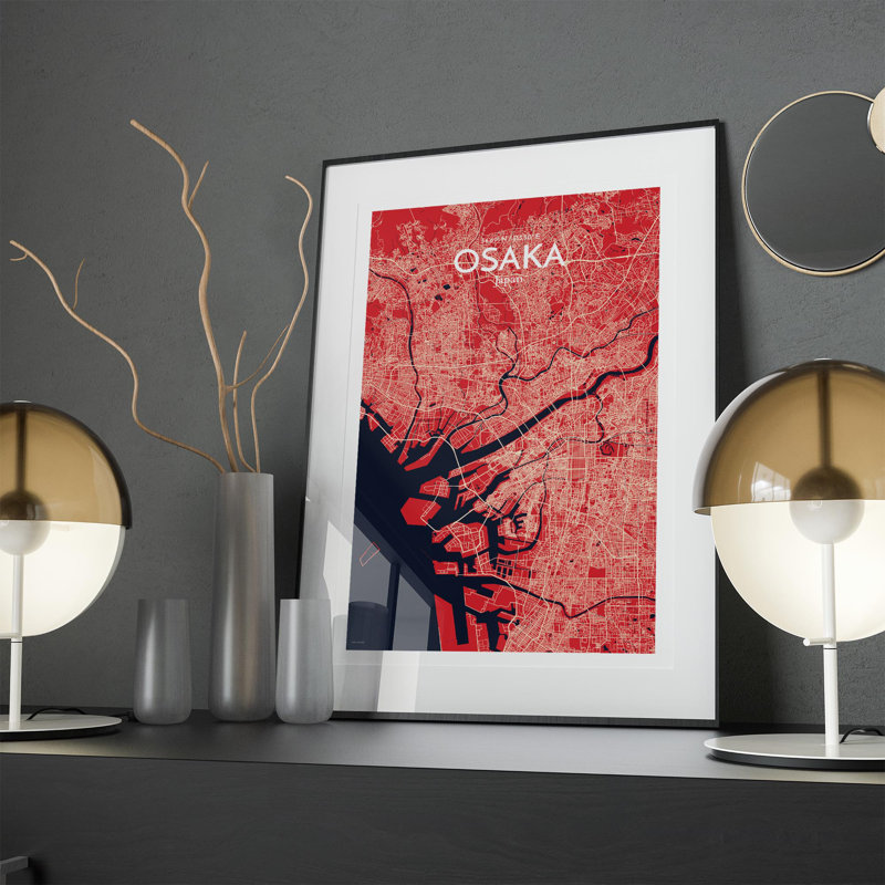 Osaka City Map In Nautical - No Frame Print, 17cm H x 11cm W x 0.05cm D