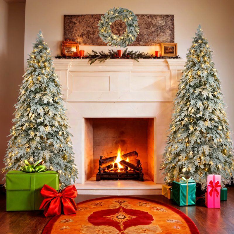 Arbre de Noël artificiel en polyéthylène 7 pi avec 2 couronnes, décorations pour Noël