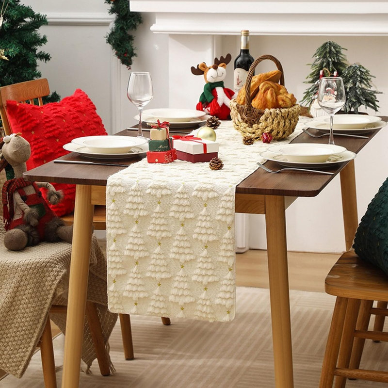 Chemin de table beige pour table de salle à manger de Noël pour Noël