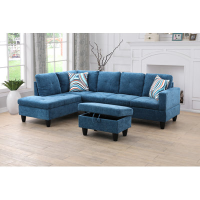 Ensemble de canapé de salon en L bleu avec tissu