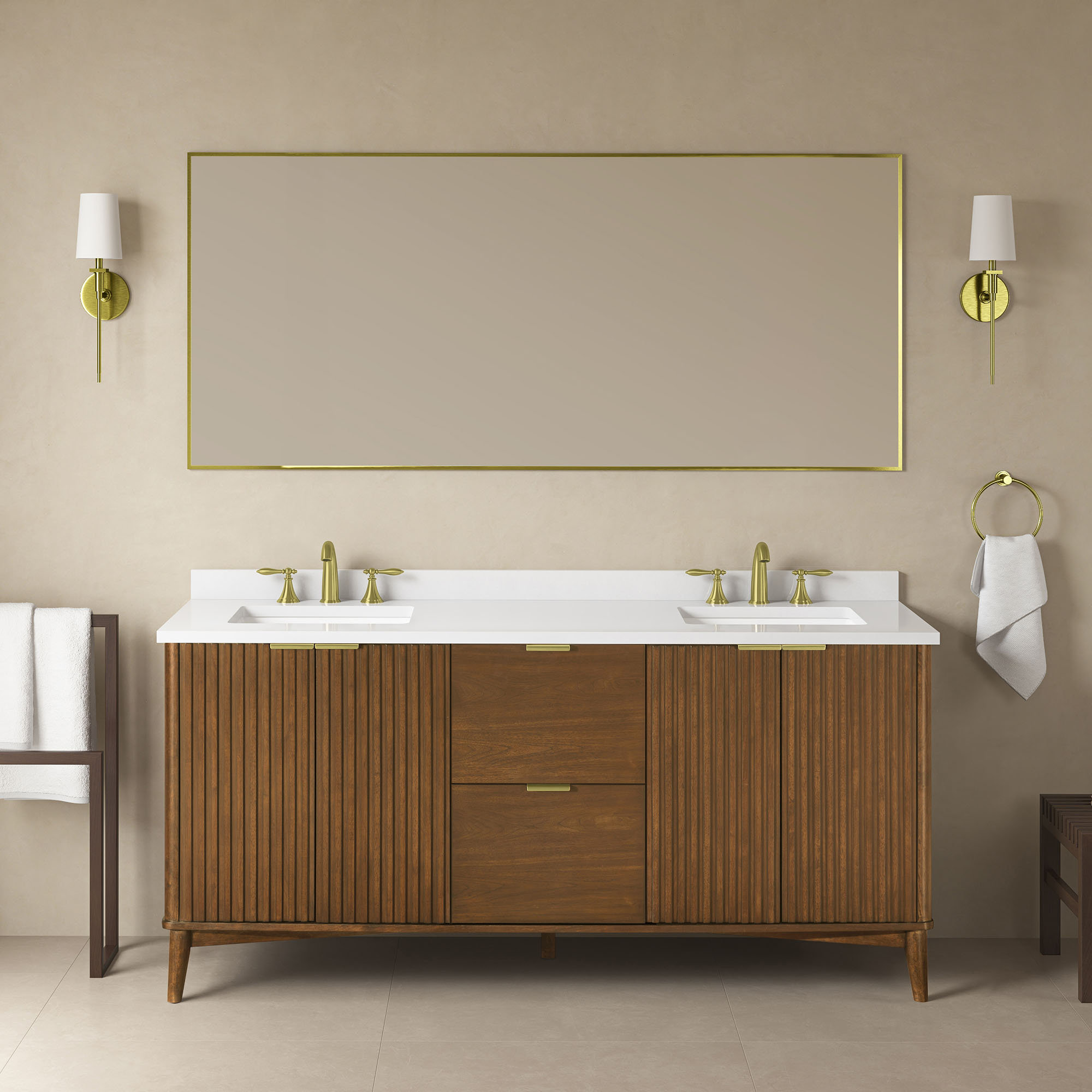 Trotta 72 in. Double Sink Bathroom Vanity, Warm Walnut