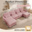 Canapé modulaire 4 places en chenille souple à volants, style transitionnel, avec 2 poufs, dossier capitonné et accoudoirs arrondis, rose-57480914